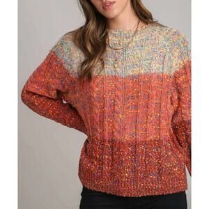 Umgee Confetti Knit Sweater Multicolor Cozy Crewneck Pullover Size Small